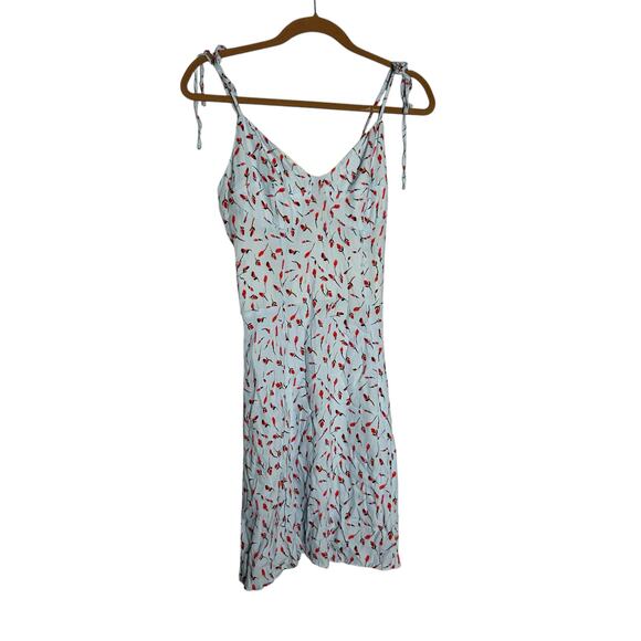 Mar De Margaritas Made in Italy Blue & Red Floral Print Tie Shoulder Mini Dress - Picture 1 of 6